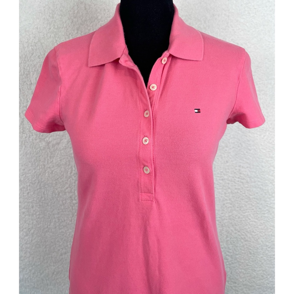 TOMMY HILFIGER • Bubblegum Pink Short Sleeve Polo Shirt, XS - Picture 5 of 16